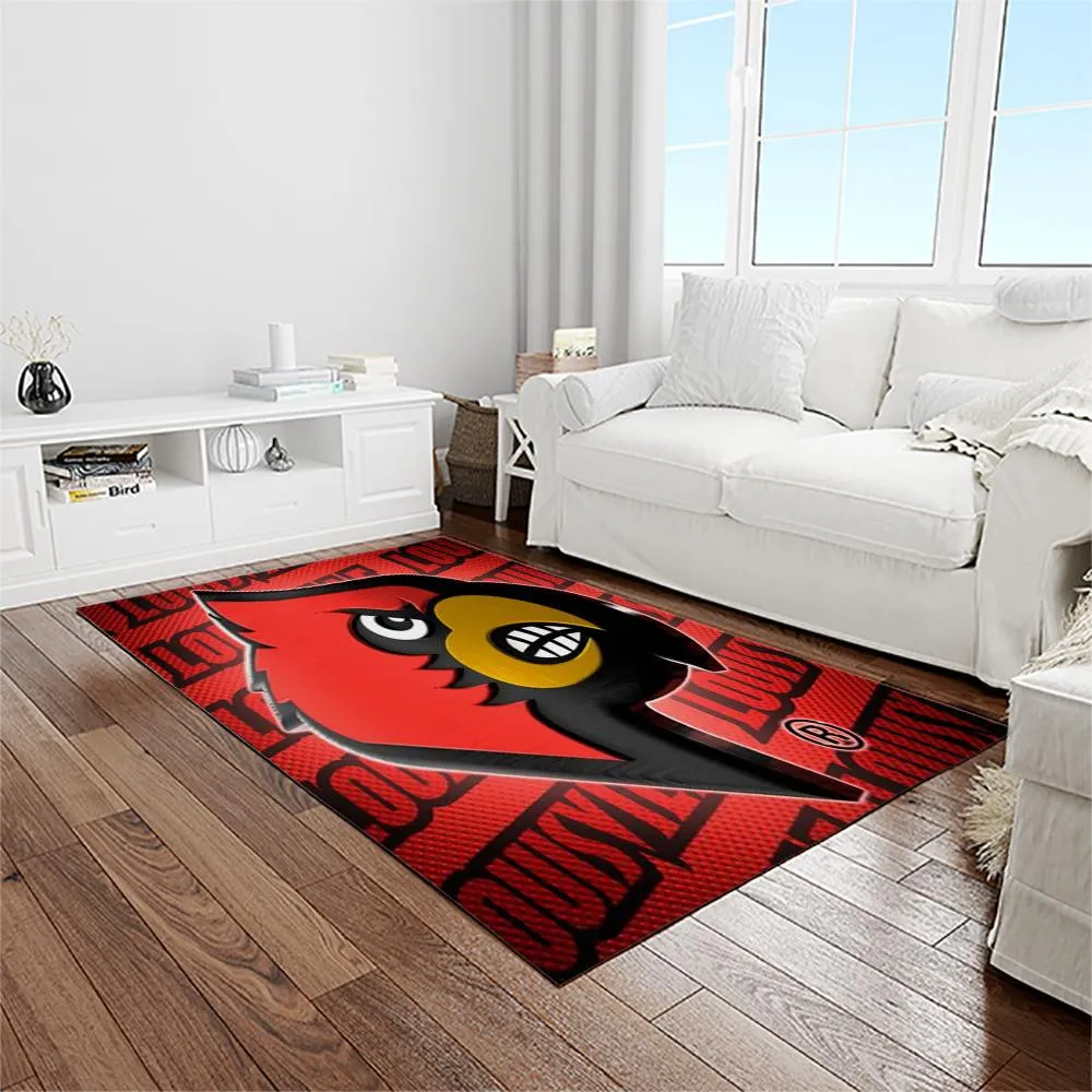 NCAA Louisville Cardinals College Sport Basketball And Foolball Team Logo Rectangle Area Rug 681HD-3724