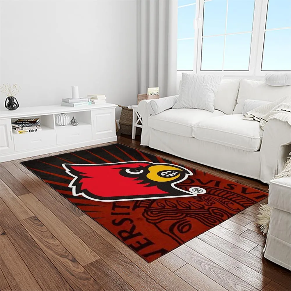 NCAA Louisville Cardinals College Sport Basketball And Foolball Team Logo Rectangle Area Rug 803PD-8780