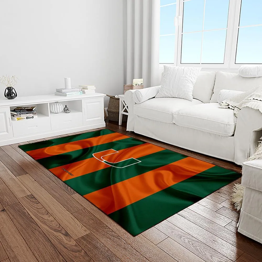 NCAA Miami Hurricanes Sport Basketball And Foolball Team Logo Rectangle Area Rug 610VN-9499