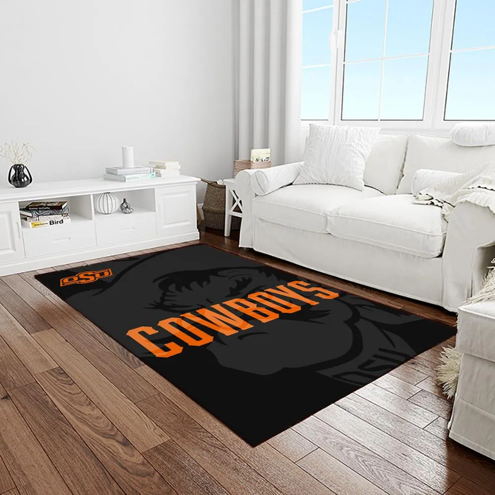 NCAA Oklahoma State Cowboys Sport Basketball And Foolball Team Logo Rectangle Area Rug 981RE-9142