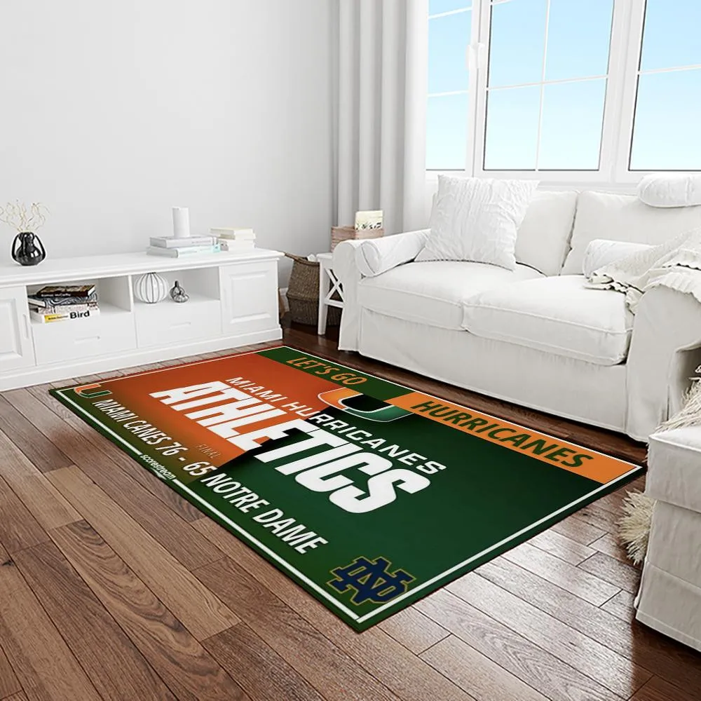 NCAA Miami Hurricanes Sport Basketball And Foolball Team Logo Rectangle Area Rug 356EP-3526