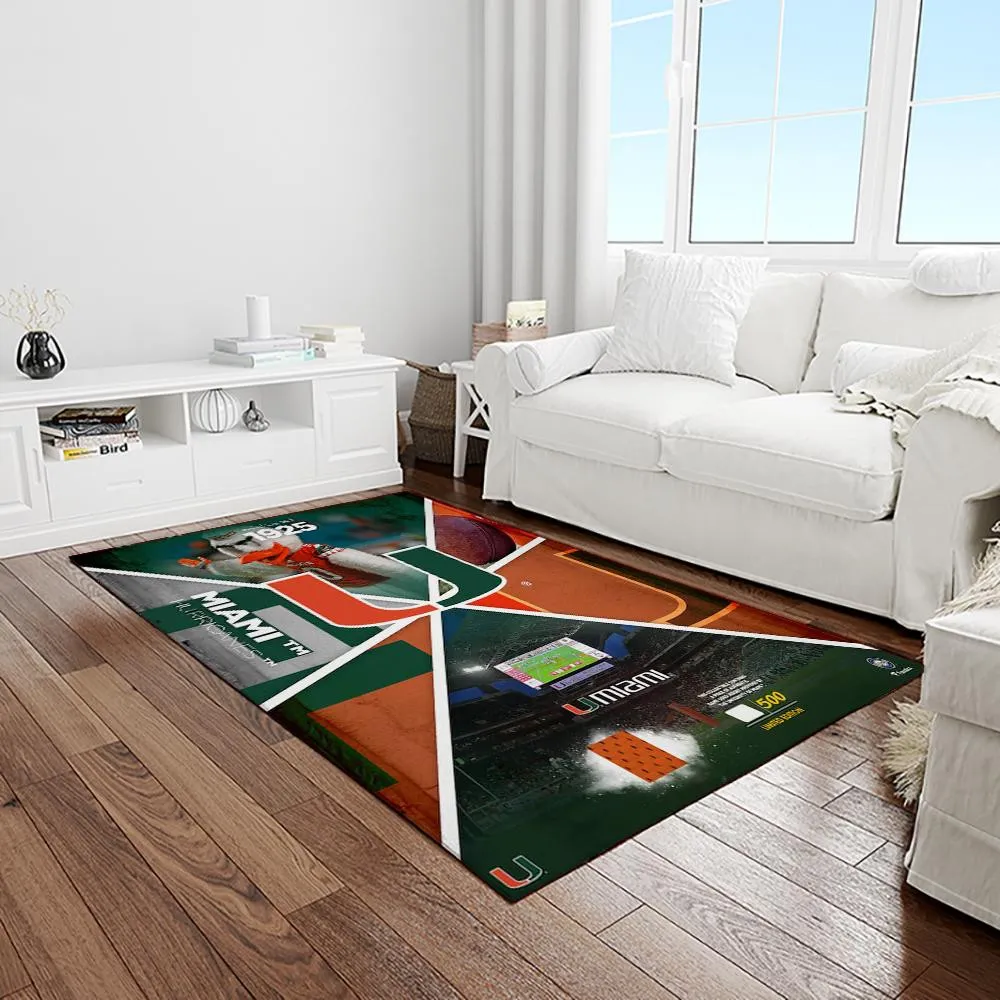 NCAA Miami Hurricanes Sport Basketball And Foolball Team Logo Rectangle Area Rug 942VM-5536