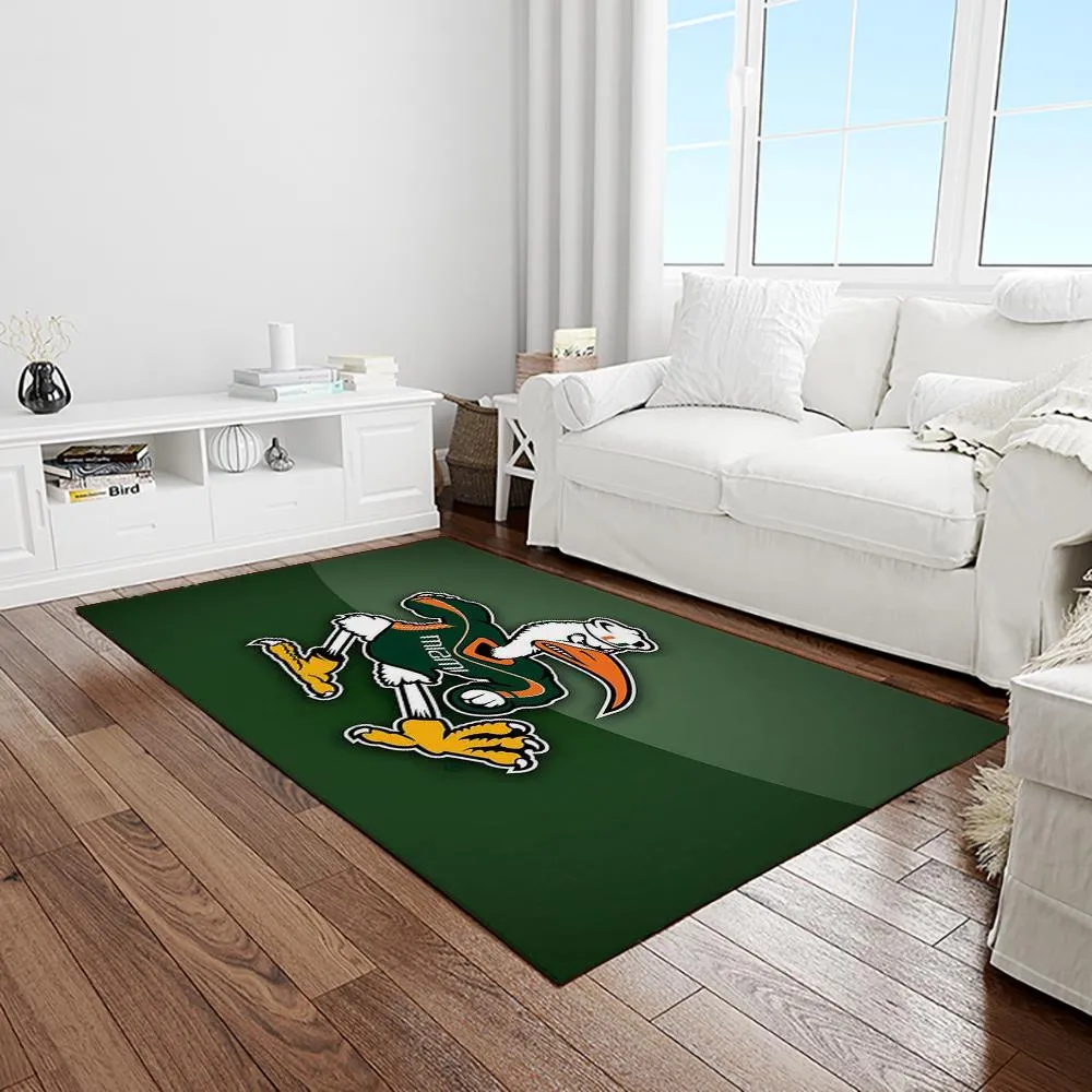 NCAA Miami Hurricanes Sport Basketball And Foolball Team Logo Rectangle Area Rug 743KD-9383