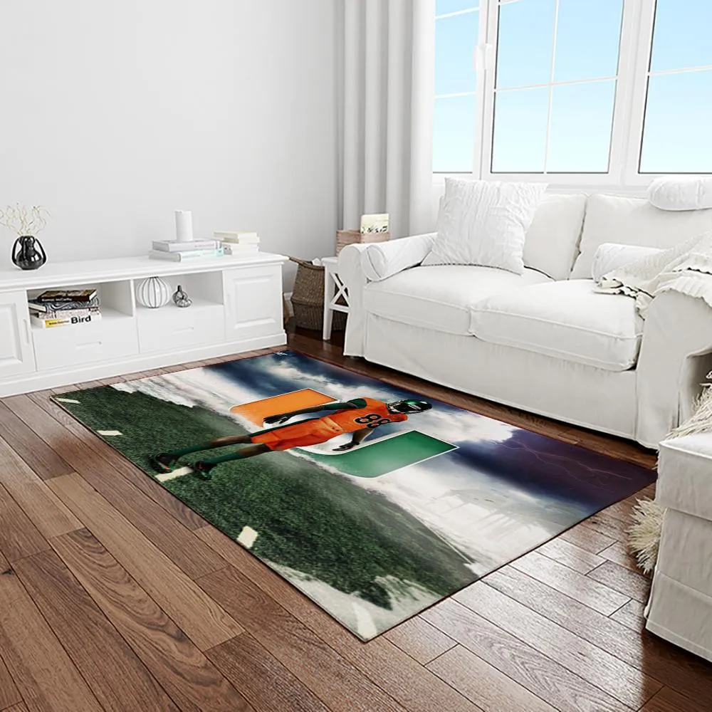 NCAA Miami Hurricanes Sport Basketball And Foolball Team Logo Rectangle Area Rug 615XY-3506