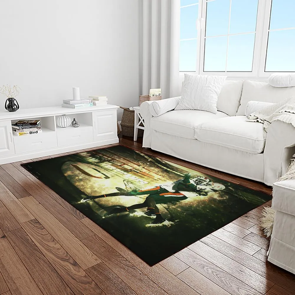 NCAA Miami Hurricanes Sport Basketball And Foolball Team Logo Rectangle Area Rug 404YP-9487