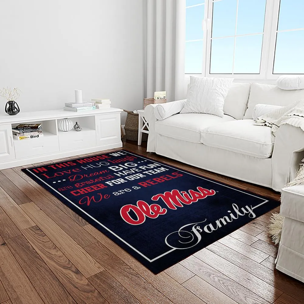 NCAA Ole Miss Rebels Sport Basketball And Foolball Team Logo Rectangle Area Rug 809JX-1069