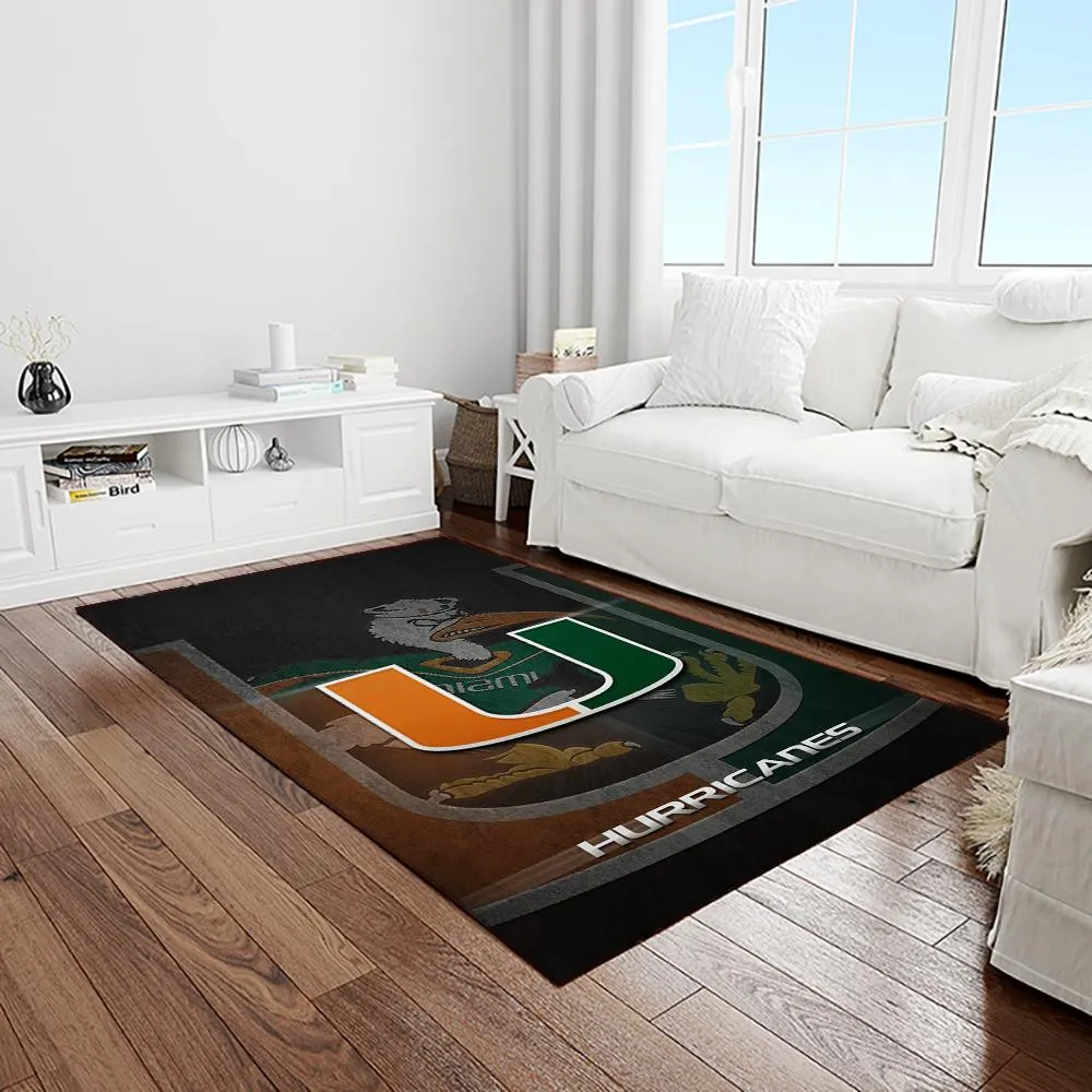 NCAA Miami Hurricanes Sport Basketball And Foolball Team Logo Rectangle Area Rug 263TY-2325
