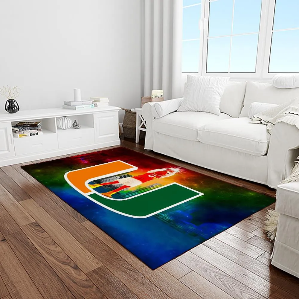 NCAA Miami Hurricanes Sport Basketball And Foolball Team Logo Rectangle Area Rug 350EC-7294
