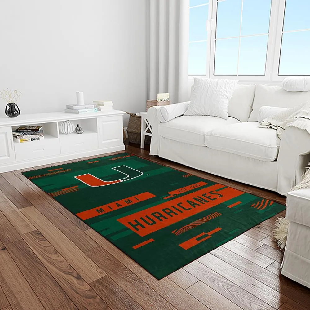 NCAA Miami Hurricanes Sport Basketball And Foolball Team Logo Rectangle Area Rug 225OQ-6978