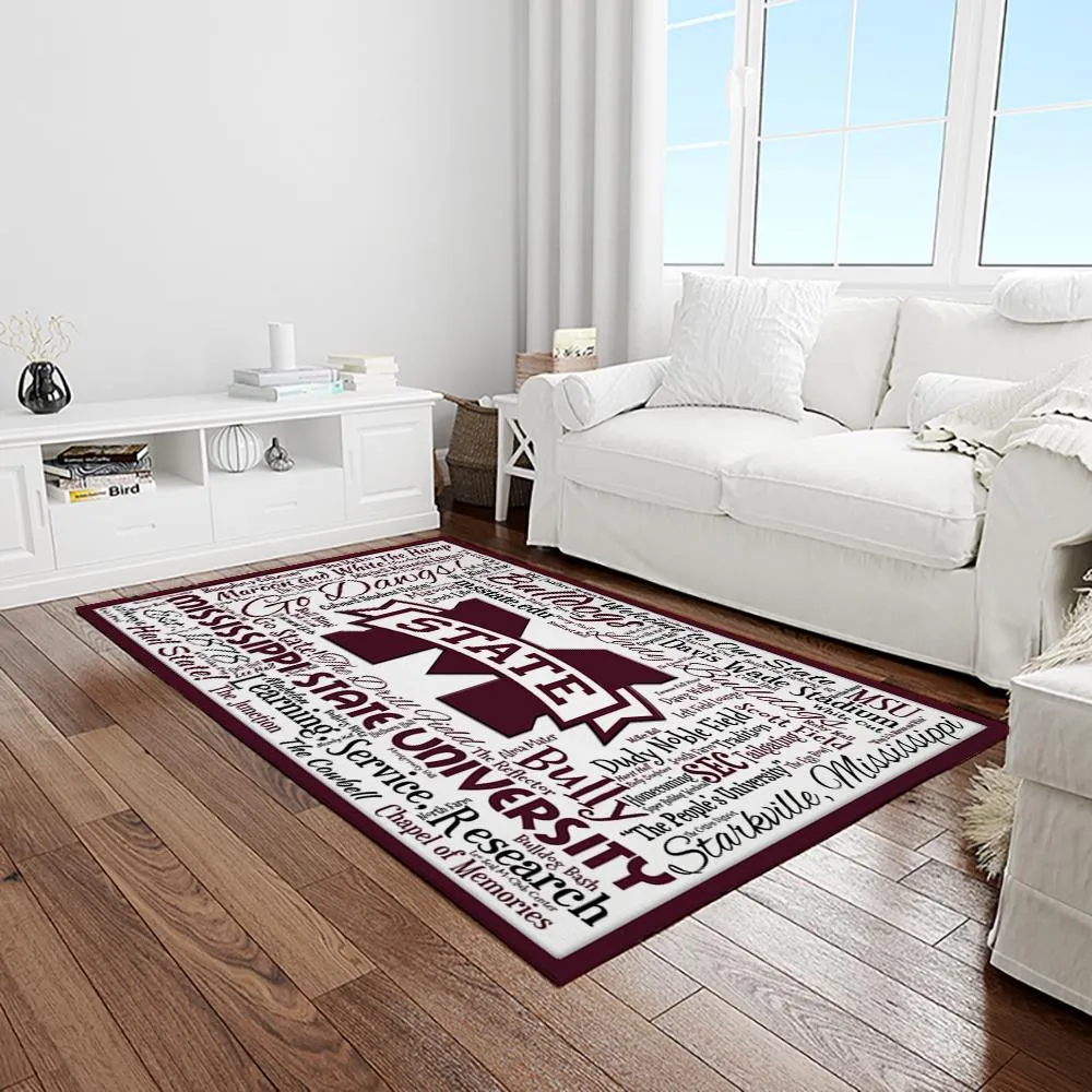 NCAA Mississippi State Bulldogs College Sport Basketball And Foolball Team Logo Rectangle Area Rug 980GB-9625
