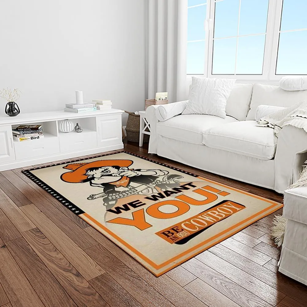 NCAA Oklahoma State Cowboys Sport Basketball And Foolball Team Logo Rectangle Area Rug 574JC-9452