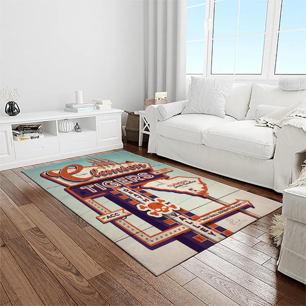 NCAA Clemson Tigers College Sport Basketball And Foolball Team Logo Rectangle Area Rug 726MM-6266
