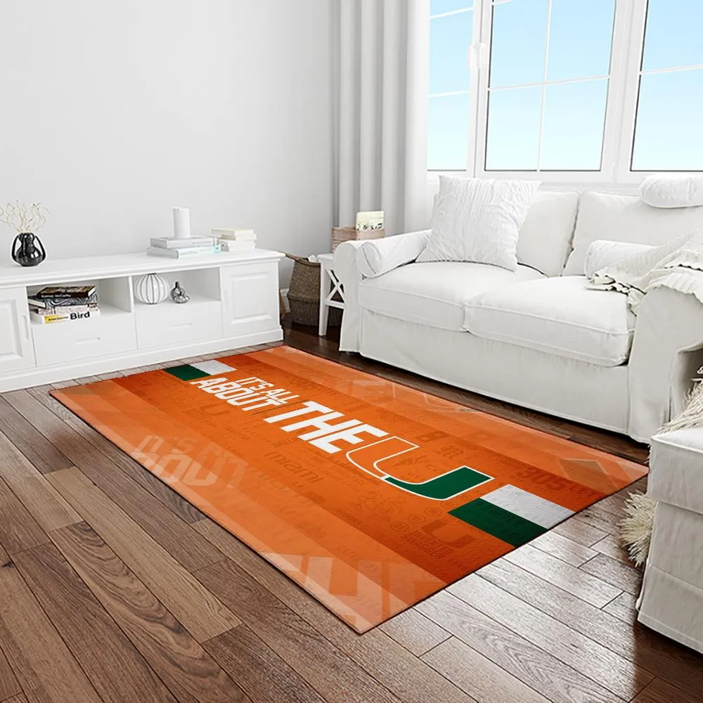 NCAA Miami Hurricanes Sport Basketball And Foolball Team Logo Rectangle Area Rug 301OW-2905