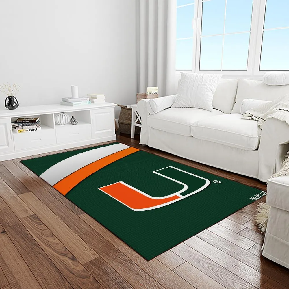 NCAA Miami Hurricanes Sport Basketball And Foolball Team Logo Rectangle Area Rug 464RS-2607