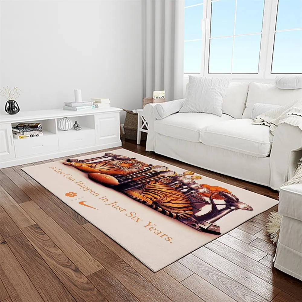 NCAA Clemson Tigers College Sport Basketball And Foolball Team Logo Rectangle Area Rug 143HU-9697