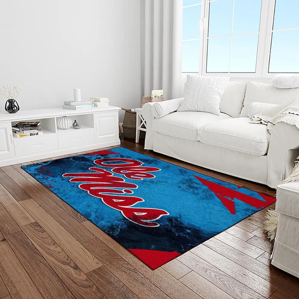 NCAA Ole Miss Rebels Sport Basketball And Foolball Team Logo Rectangle Area Rug 204ED-7632