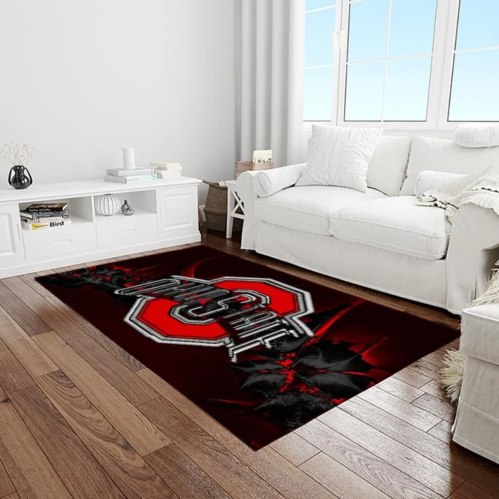 NCAA Ohio State Buckeyes College Sport Basketball And Foolball Team Logo Rectangle Area Rug 418QT-2752