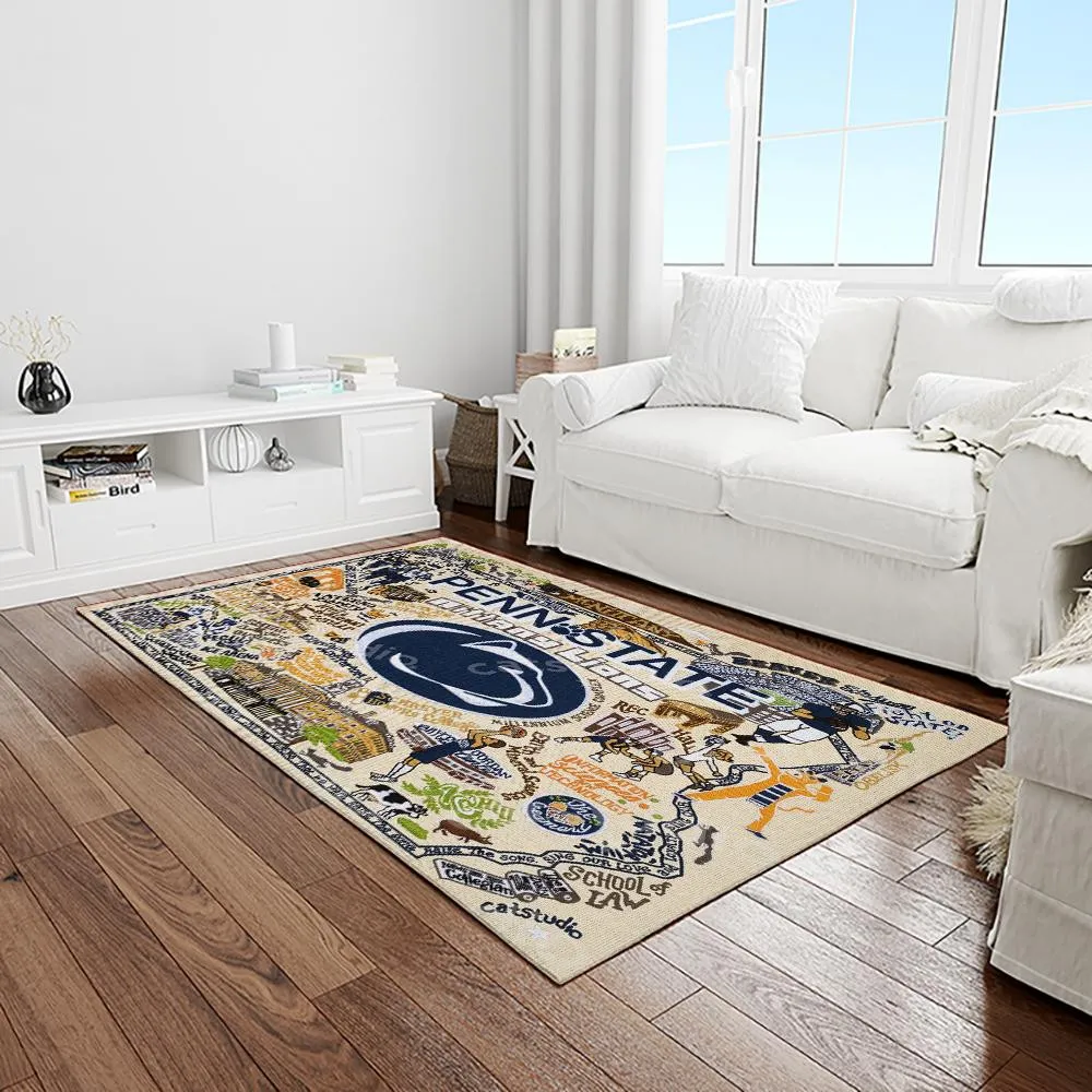 NCAA Penn State Nittany Lions College Sport Basketball And Foolball Team Logo Rectangle Area Rug 566AL-6156