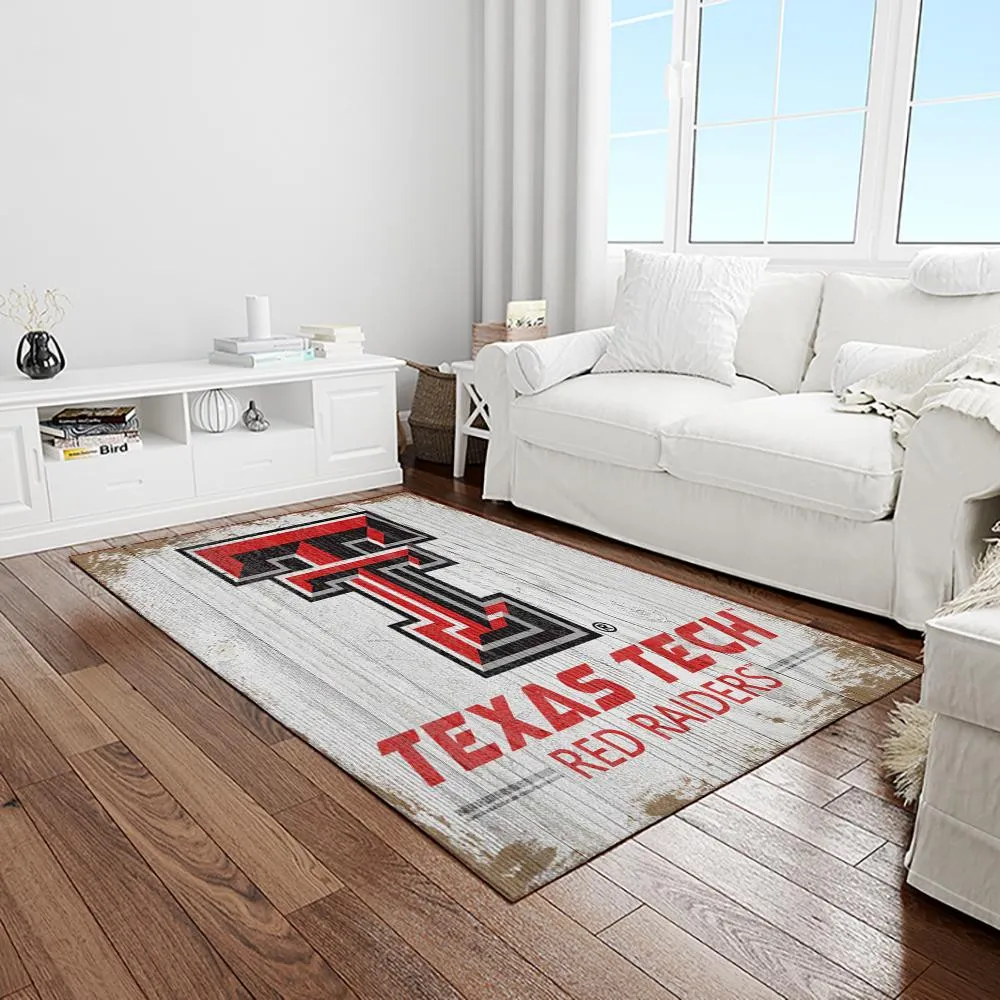 NCAA Texas Tech Red Raiders Sport Basketball And Foolball Team Logo Rectangle Area Rug 182BR-3906