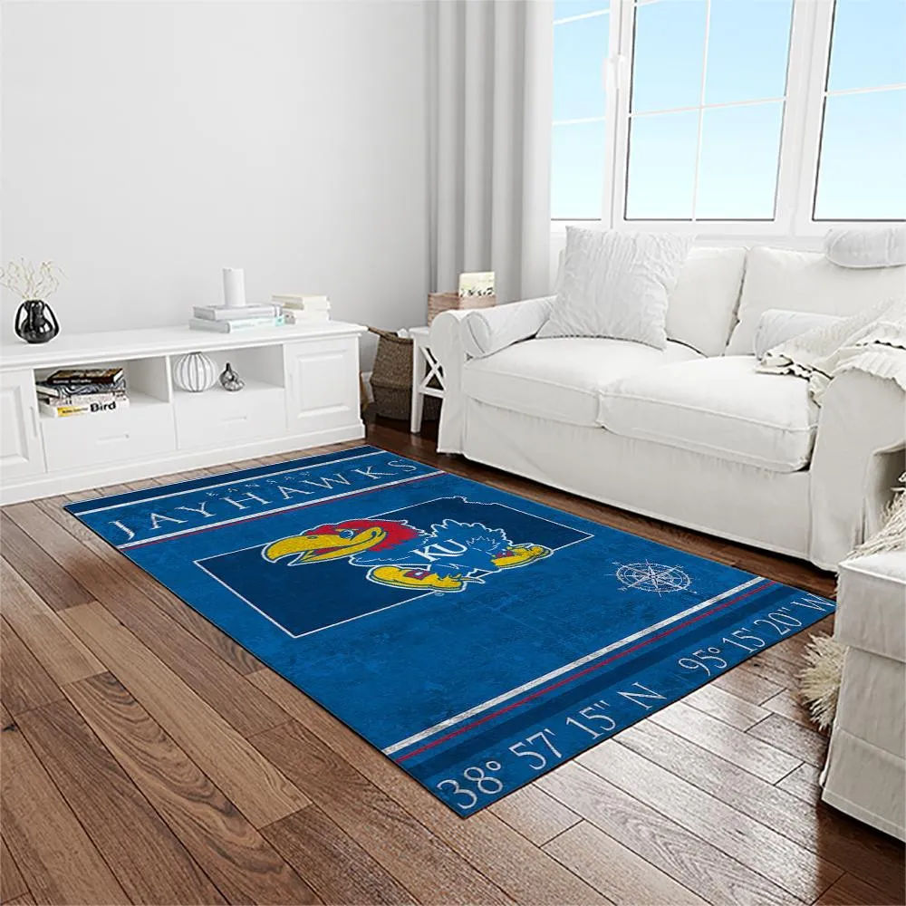 NCAA Kansas Jayhawks Basketball Team Logo Rectangle Area Rug 196NE-8106