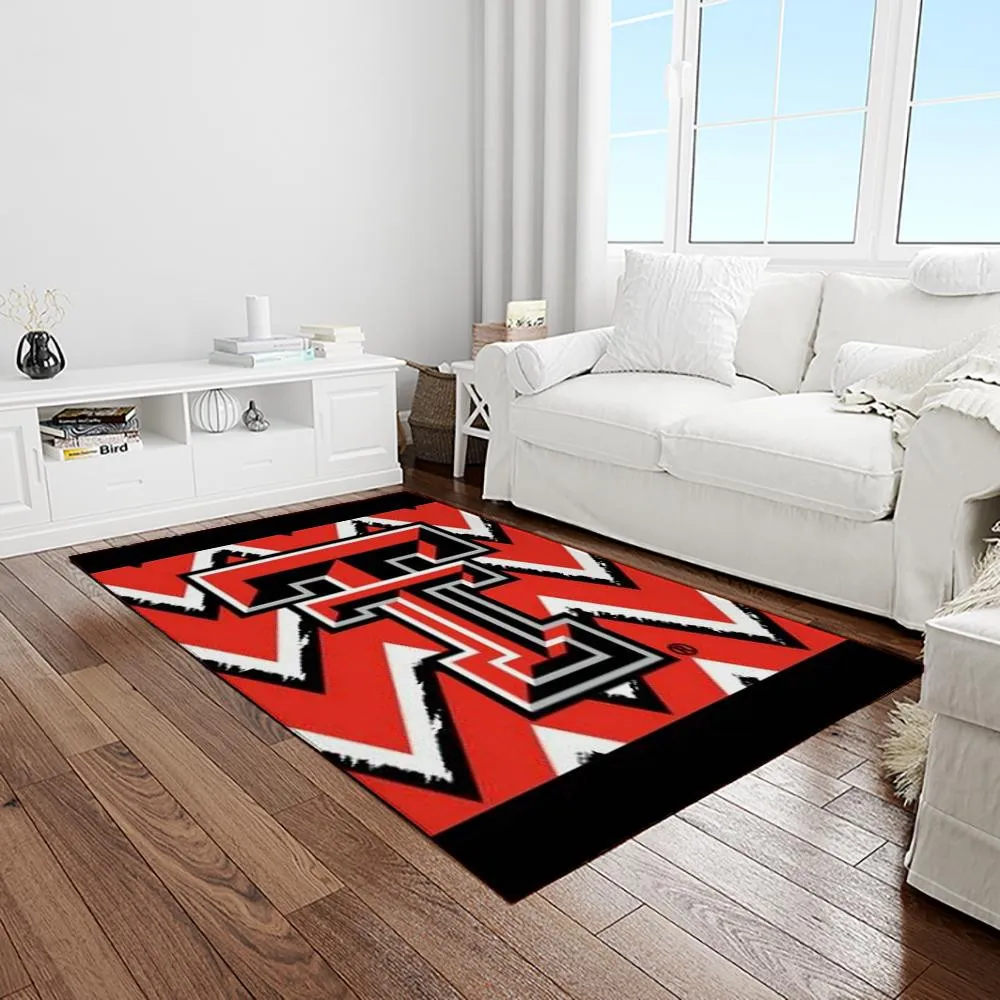 NCAA Texas Tech Red Raiders Sport Basketball And Foolball Team Logo Rectangle Area Rug 291OK-9408