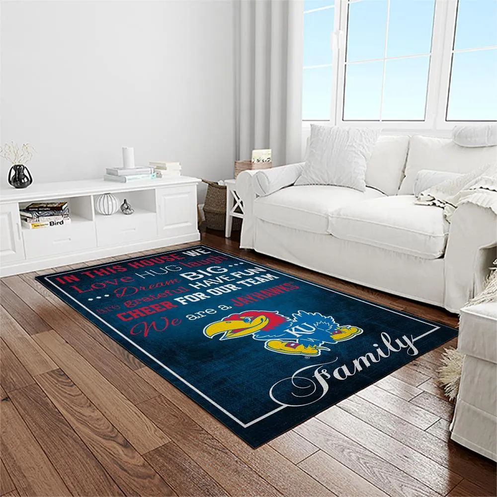 NCAA Kansas Jayhawks Basketball Team Logo Rectangle Area Rug 584EK-4969