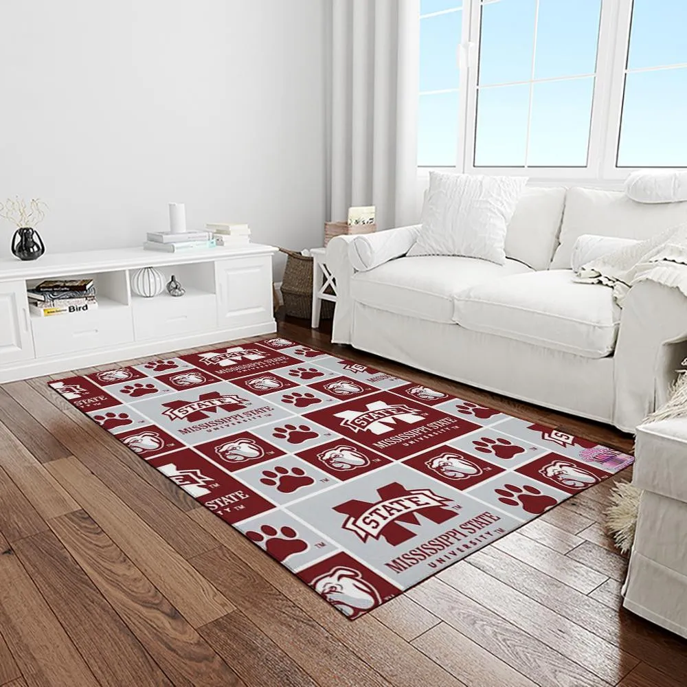NCAA Mississippi State Bulldogs College Sport Basketball And Foolball Team Logo Rectangle Area Rug 724TW-3919