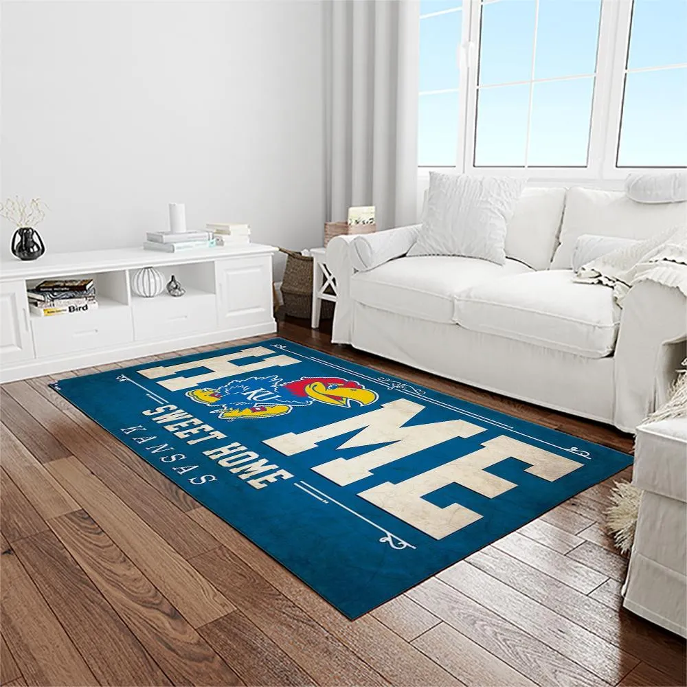 NCAA Kansas Jayhawks Basketball Team Logo Rectangle Area Rug 743WZ-4742