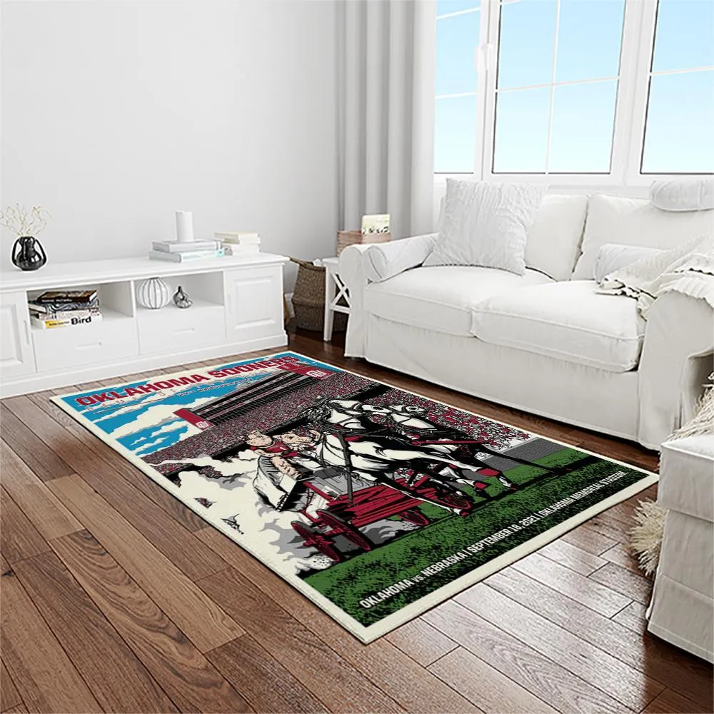 NCAA Oklahoma Sooners Sport Basketball And Foolball Team Logo Rectangle Area Rug 102LH-8607