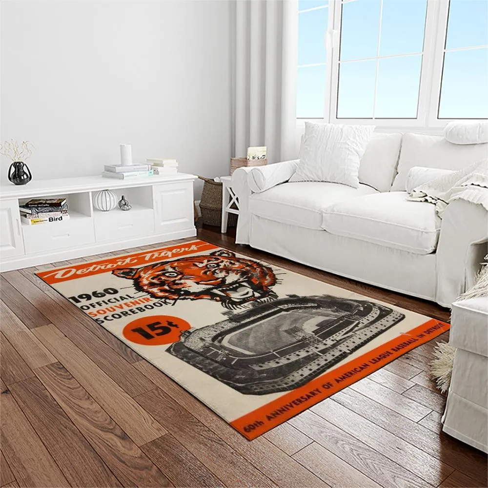 MLB Detroit Tigers Baseball Team Logo Rectangle Area Rug 912AS-5341