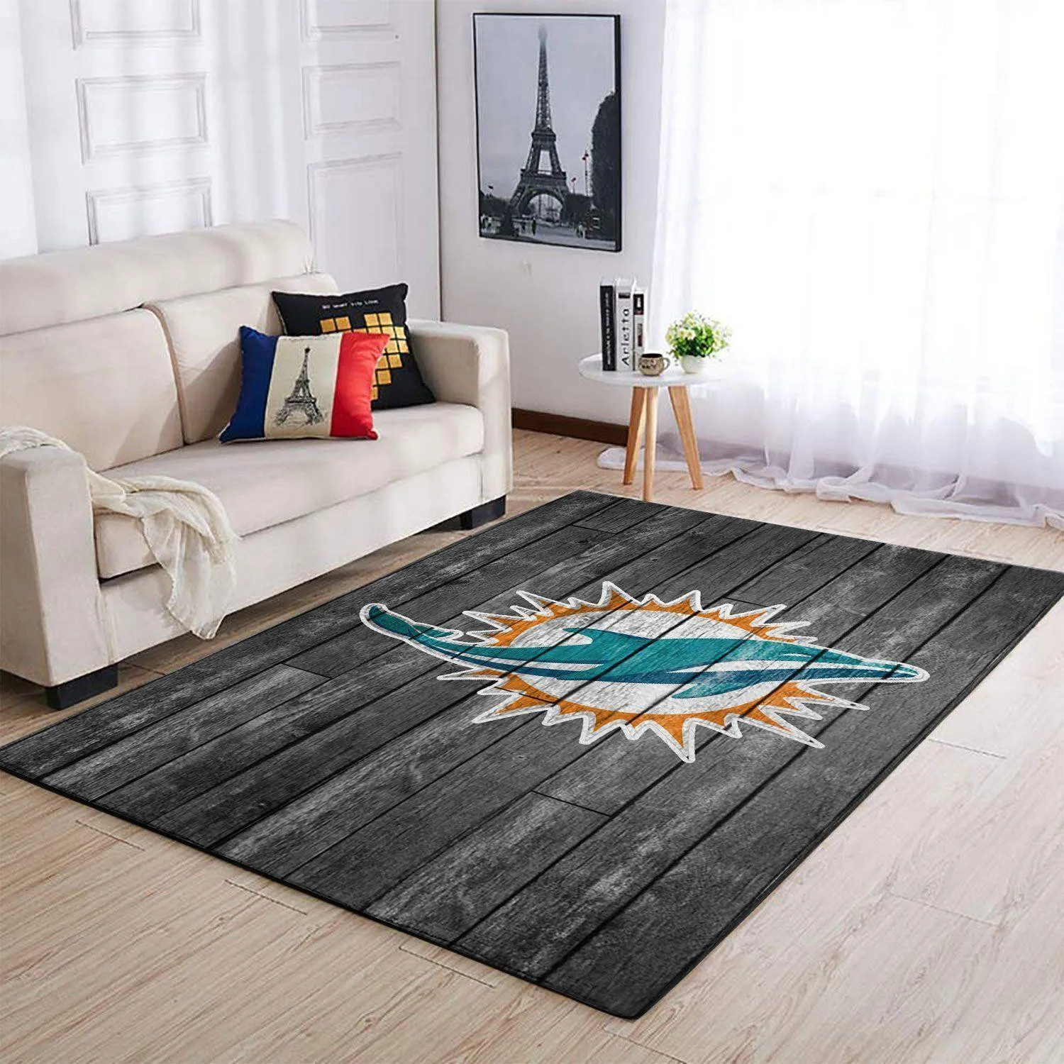 Miami Dolphins Nfl Grey Area Rugs Wooden Style Living Room Regtangle 405IH-2424