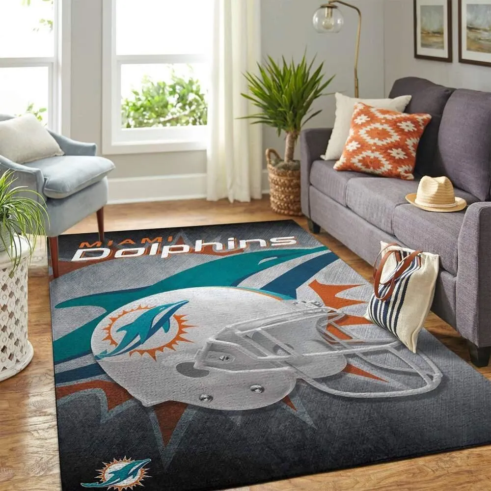 Miami Dolphins Nfl Team Helmet Living Room Carpet Sports Rug Regtangle 432IM-9756