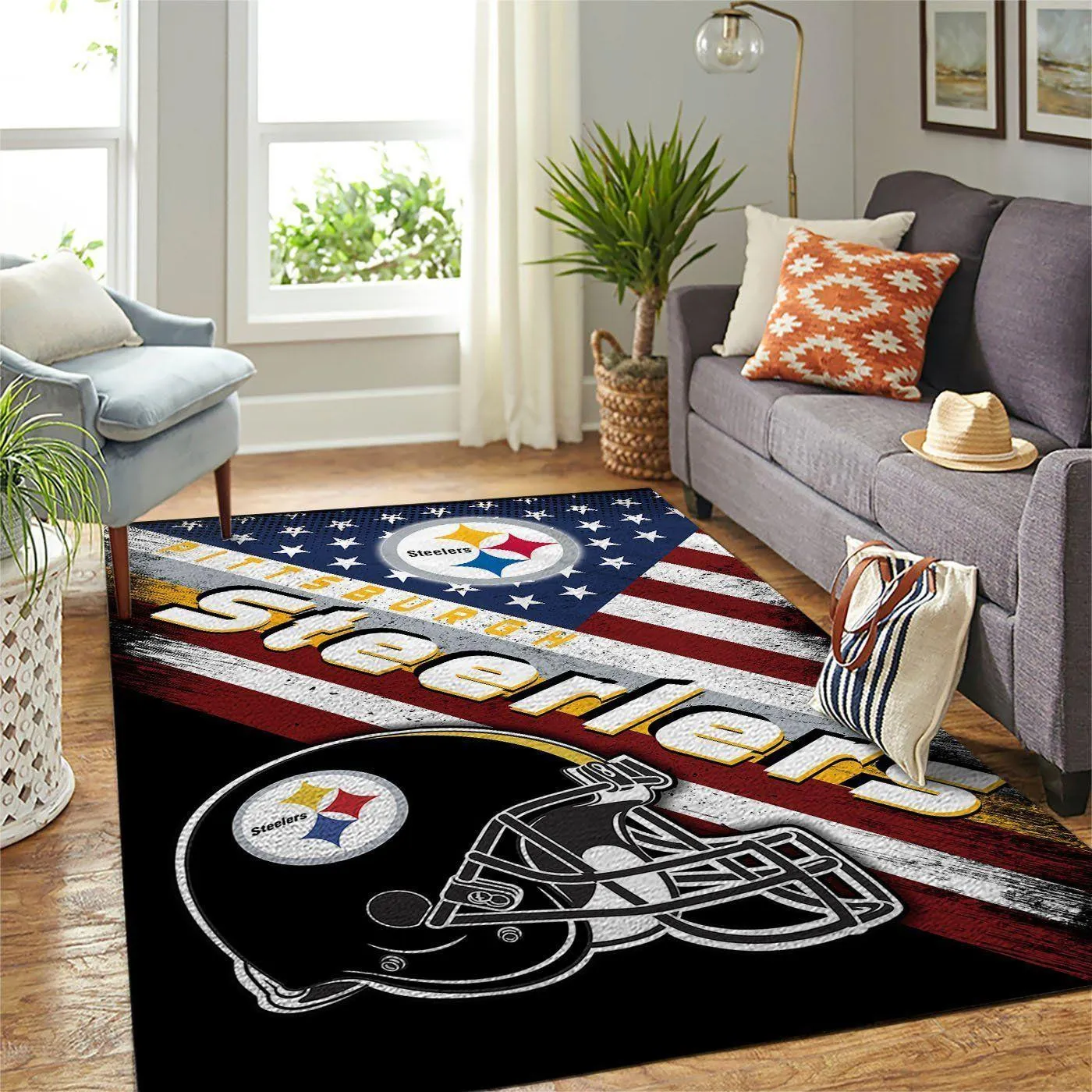 Pittsburgh Steelers NFL Area Rugs American Flag Style Living Room Sports 894FC-8051
