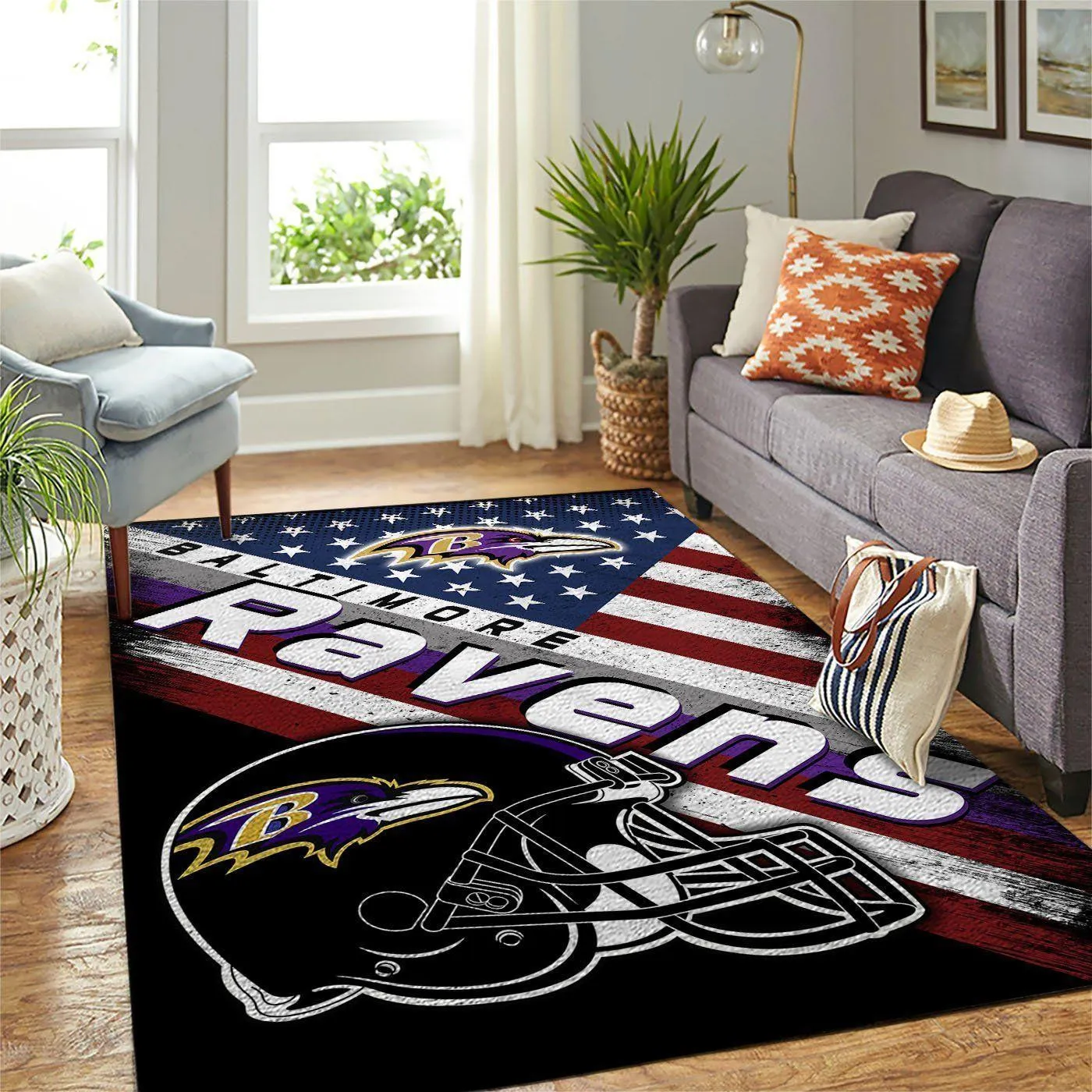 Baltimore Ravens NFL Area Rugs Team Logo American Flag Style Living Room 603DP-4480