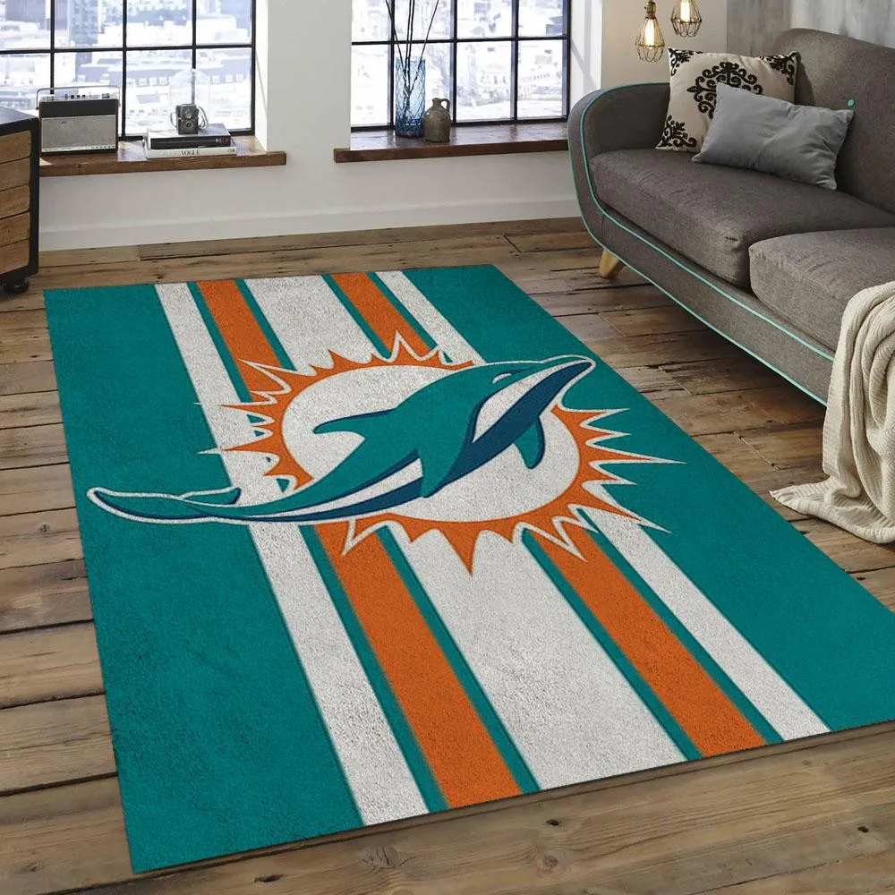 NFL Miami Dolphins Football Team Logo Rectangle Area Rug 323AL-8451