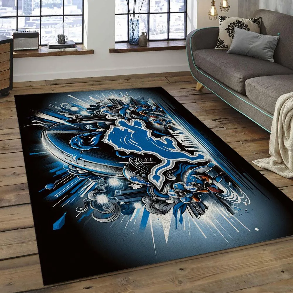 NFL Detroit Lions Football Team Logo Rectangle Area Rug 225OH-9182