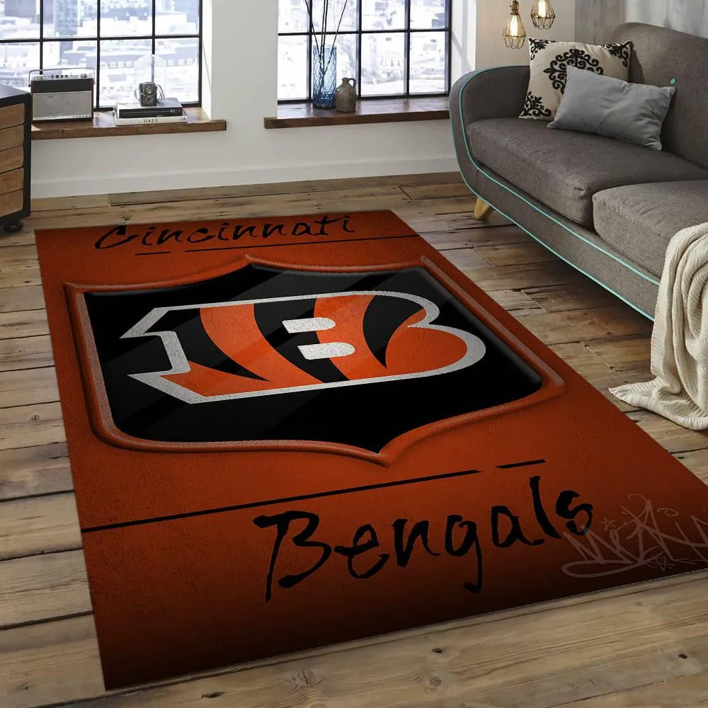 NFL Cincinnati Bengals Football Team Logo Rectangle Ares Rug 756CD-7006