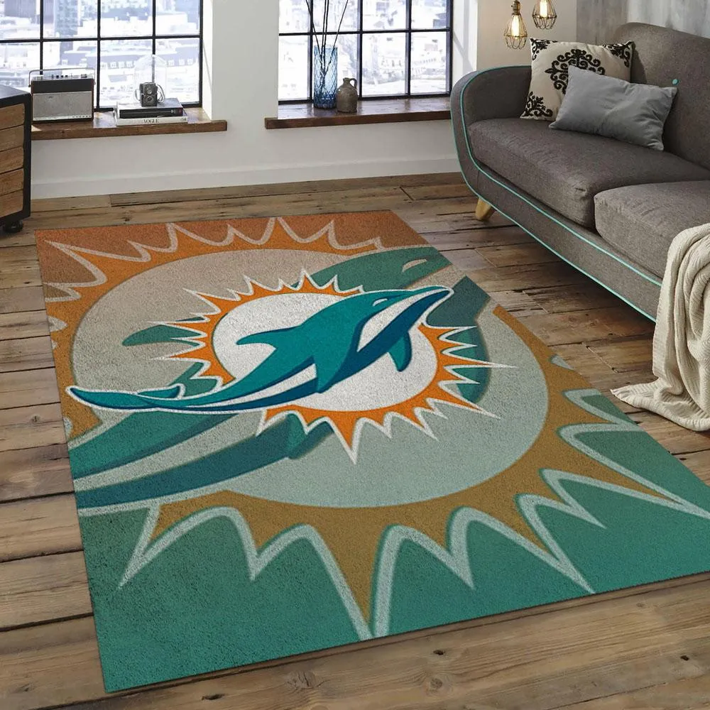 NFL Miami Dolphins Football Team Logo Rectangle Area Rug 984ZJ-1088