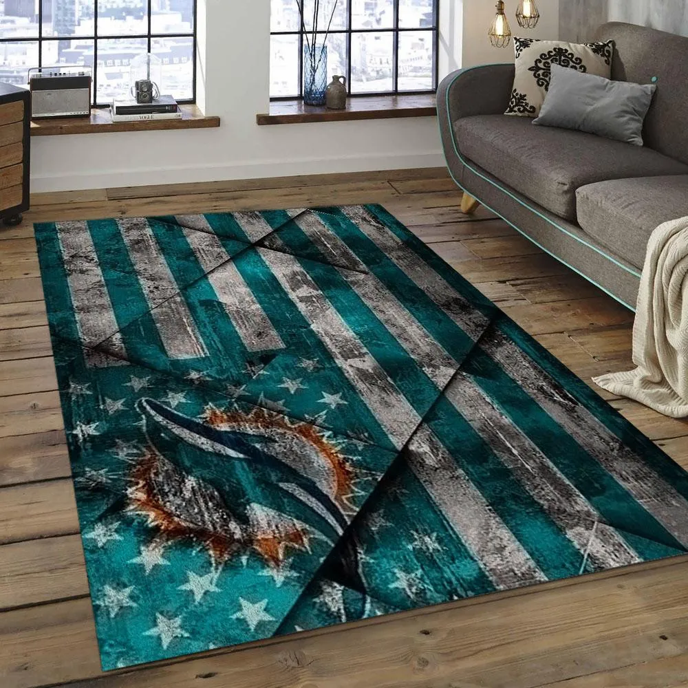 NFL Miami Dolphins Football Team Logo Rectangle Area Rug 480CW-1324