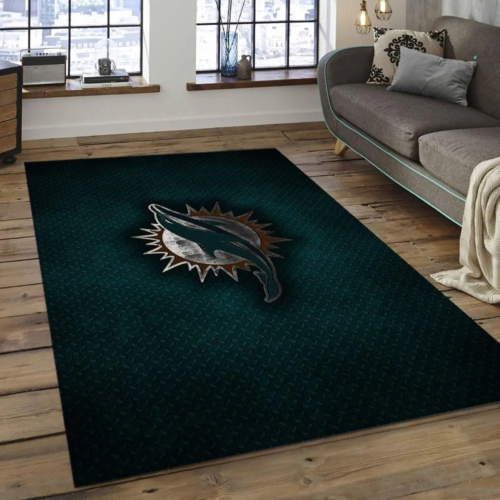 NFL Miami Dolphins Football Team Logo Rectangle Area Rug 389JF-8646