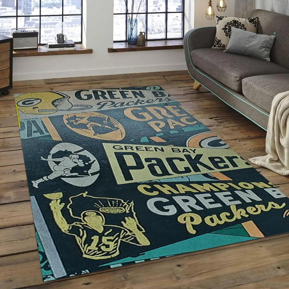 NFL Green Bay Packers Football Team Logo Rectangle Area Rug 199BK-8158