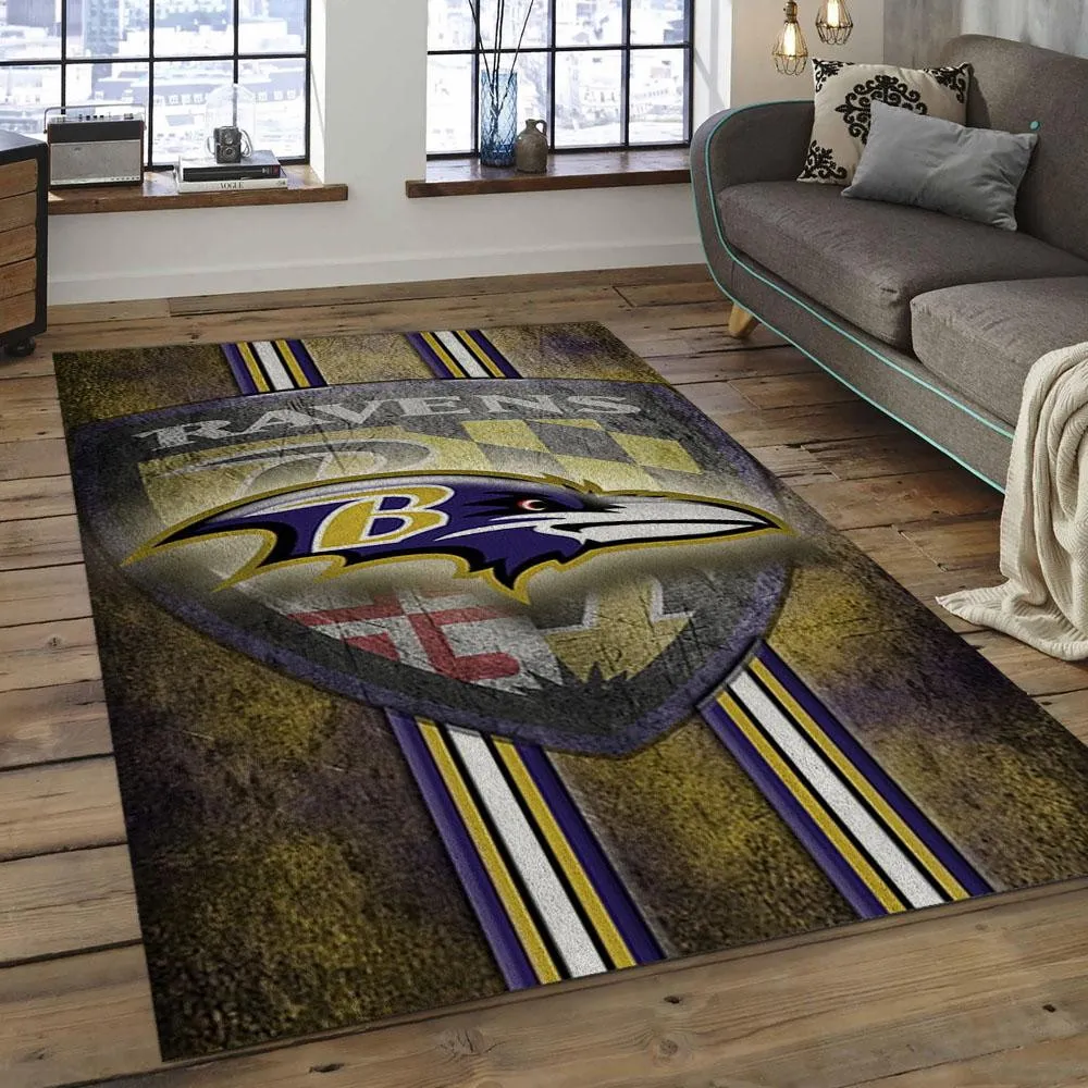 NFL Baltimore Ravens Golden Football Team Logo Rectangle Area Rug 513FK-1640