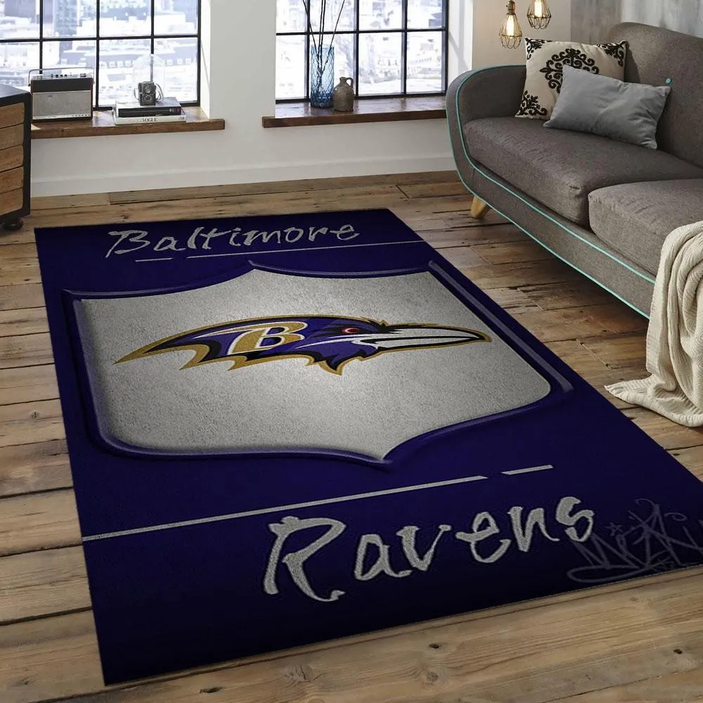 NFL Baltimore Ravens Crown Football Team Logo Rectangle Area Rug 447XY-9551
