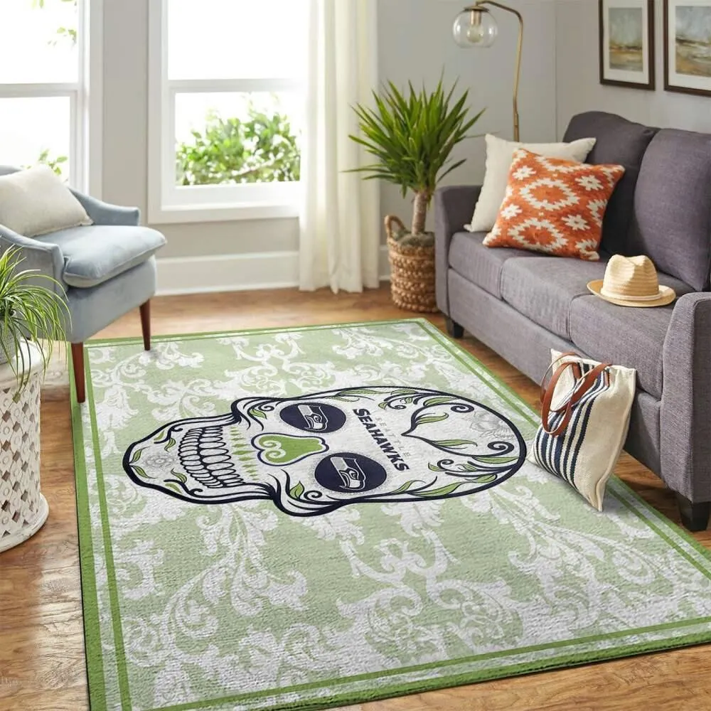 Seattle Seahawks NFL Area Rugs Skull Flower Style Living Room Sports 812YI-1669