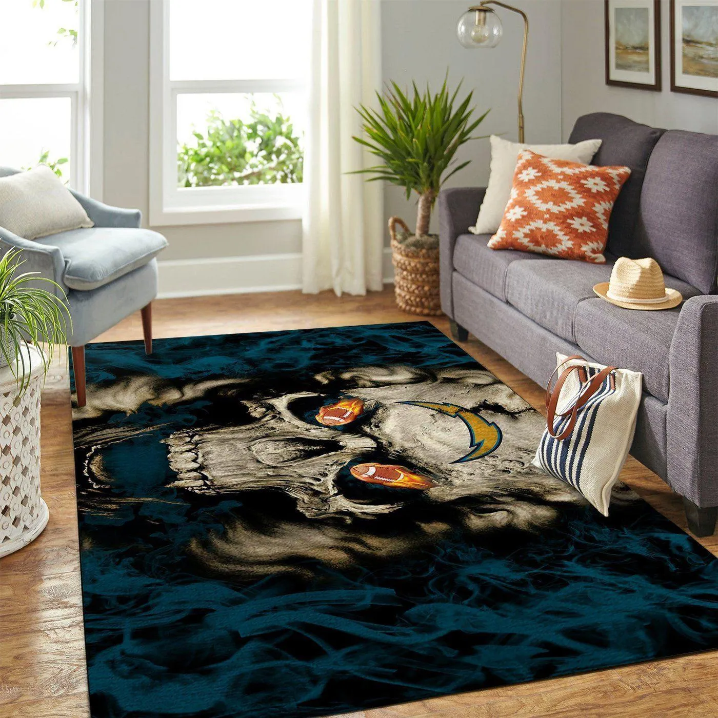 Los Angeles Chargers Nfl Skull Style Living Room Sports Rug Regtangle 811CW-9512