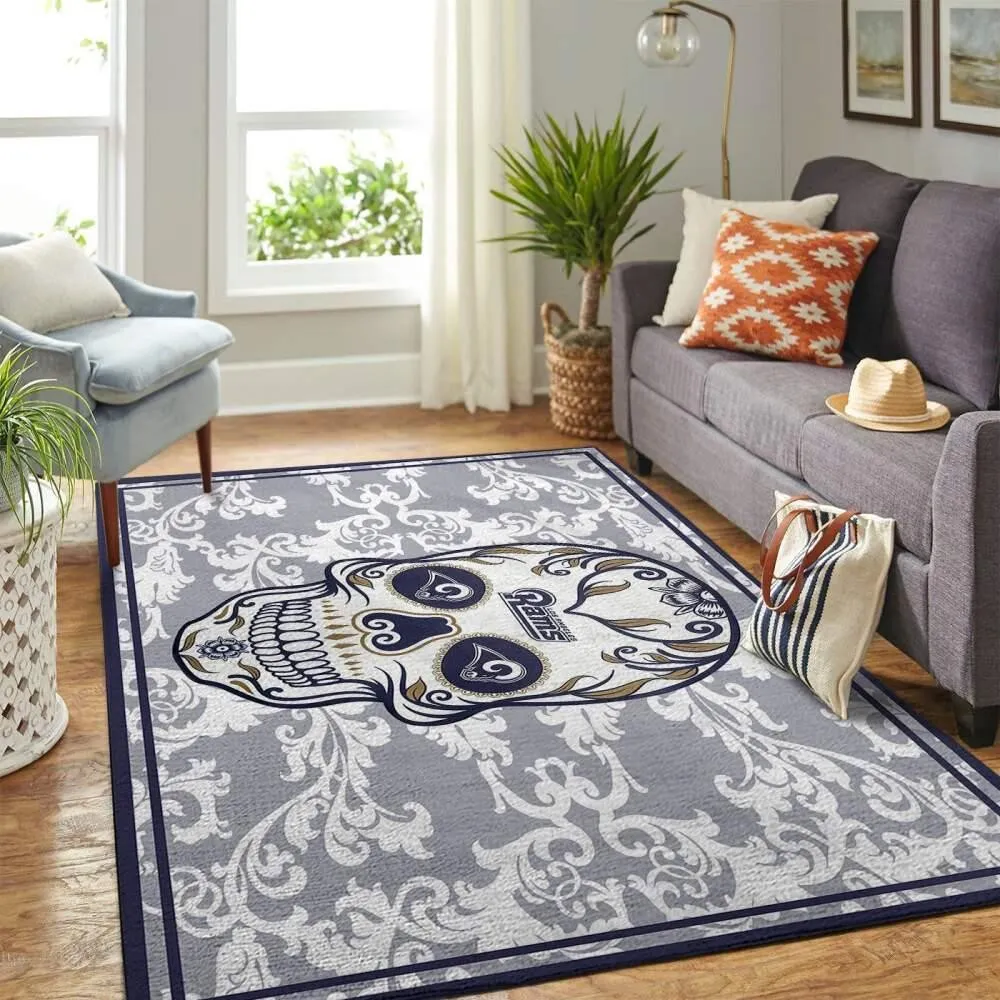 Los Angeles Rams Nfl Skull Flower Style Living Room Sports Rug Regtangle 545YL-5385