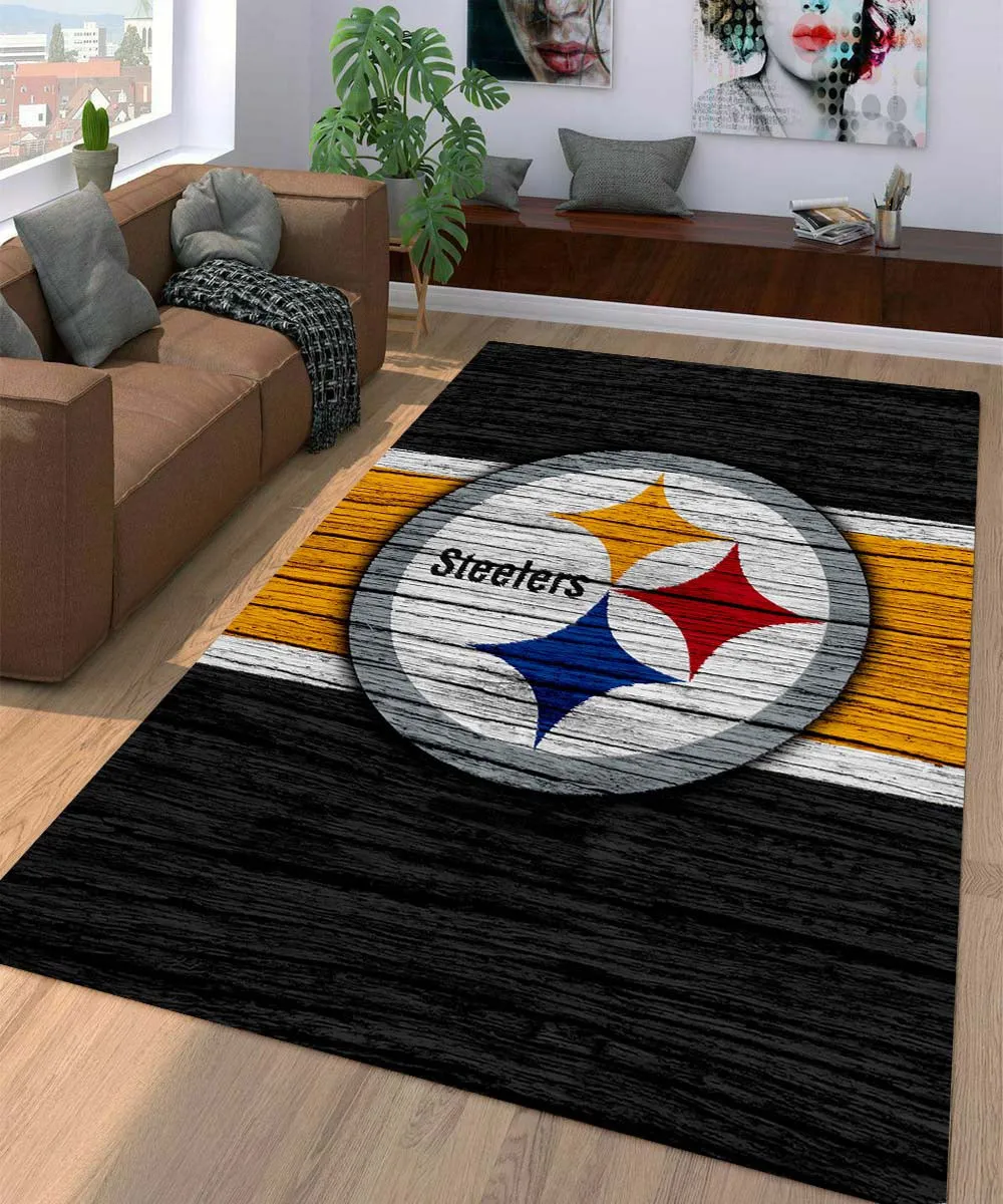 Wood Pittsburgh Steelers Team Logo Living Room Carpet Area 218BN-5374