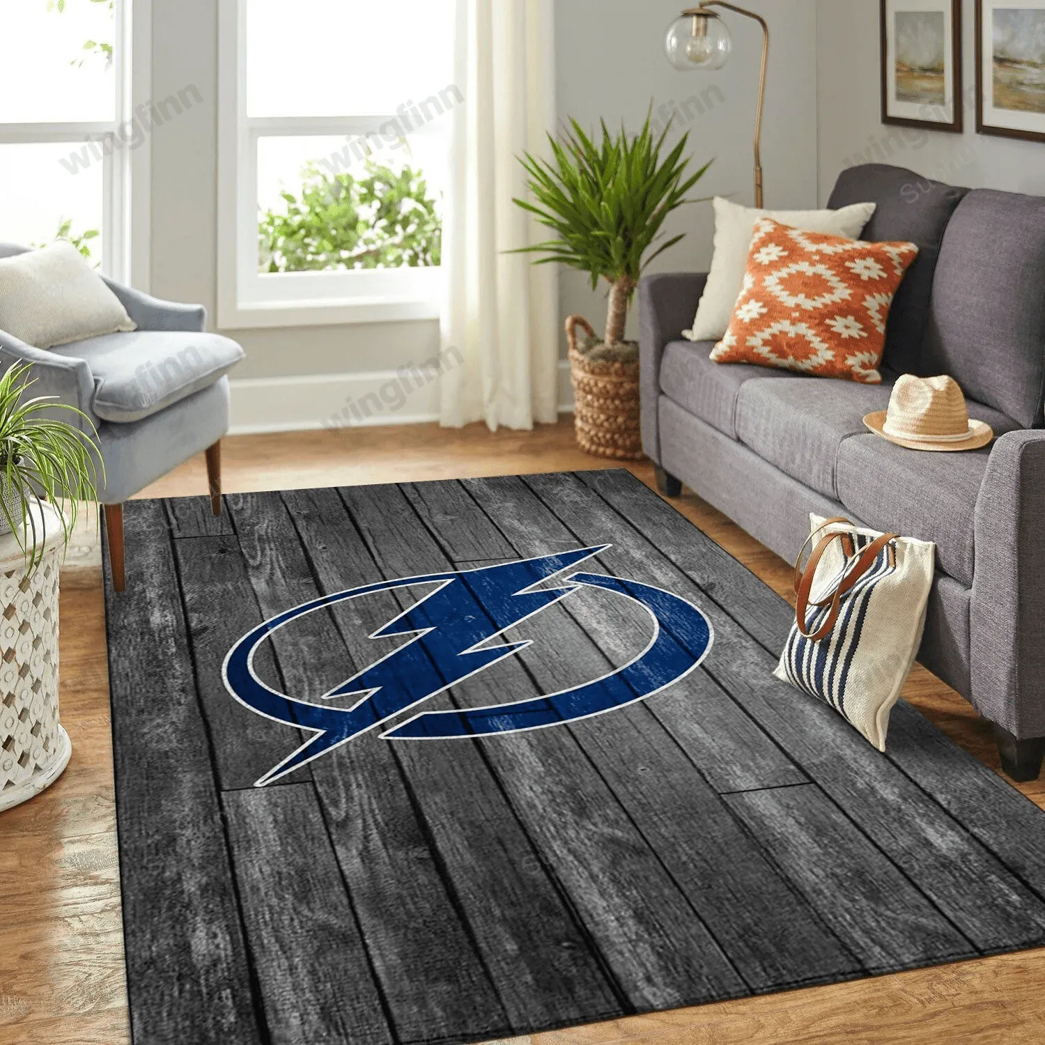 Tampa Bay Lightning Team Logo Grey Rectangle Area Rugs Living Room And Bed Room 266HB-7726