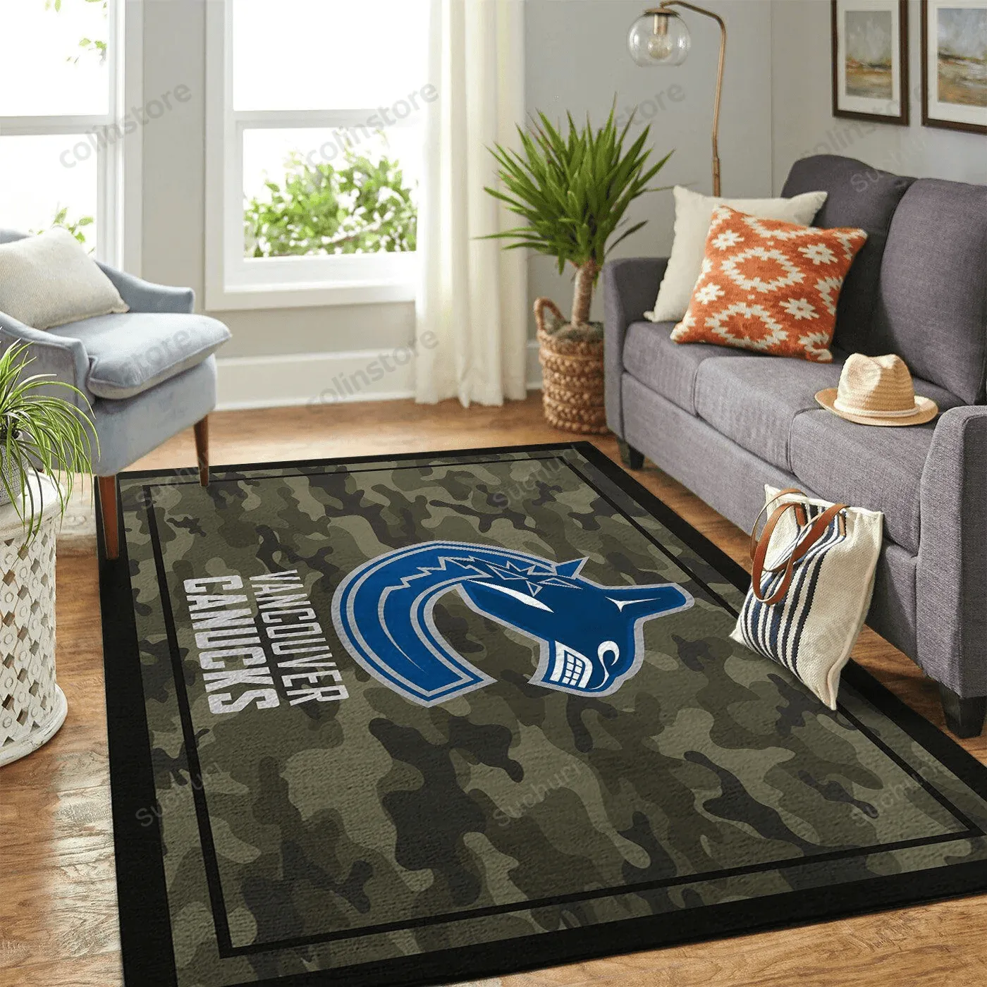 Vancouver Canucks Team Logo Camo Style Nice Gift Home Decor Rectangle Area Rug For Living 146OZ-8792