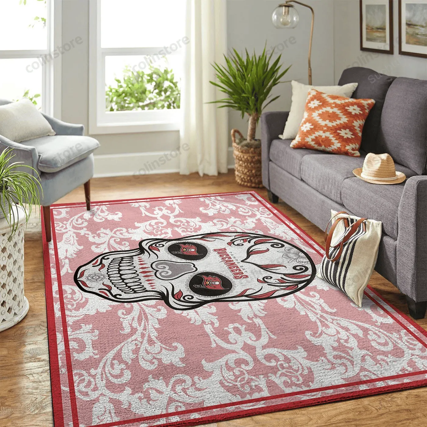 Tampa Bay Buccaneers Team Logo Skull Flower Style Nice Gift Home Decor Rectangle Area 409LO-9329